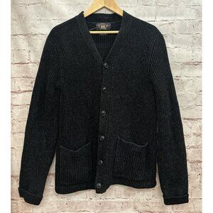 RRL Ralph Lauren Double RL Cardigan Chore Sweater Mens M Chest 40 Heather Black